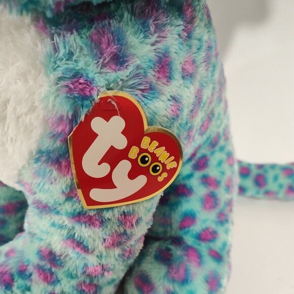 TySilk Beanie Boos Sydney for Claires Blue Spotted Leopard Cat Glitter Eye 16" - Picture 3 of 14